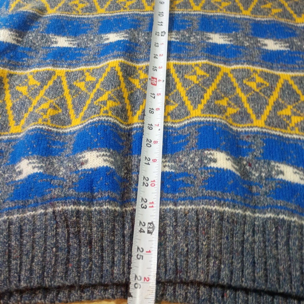 Hunt Club Sweater Men L 42-44 Blue Yellow Wool Blend Geometric Vintage Crewneck - Picture 3 of 11